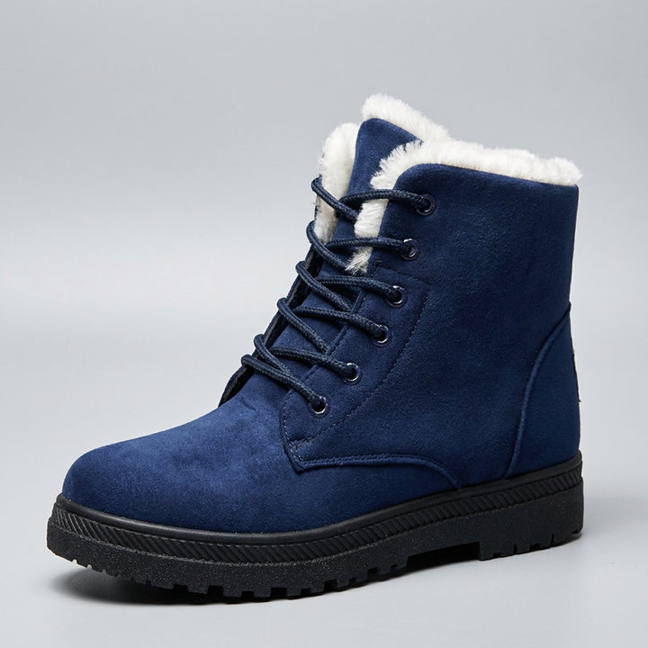 Women's Fur-Lined Lace-Up Ankle Snow Boots - Blue