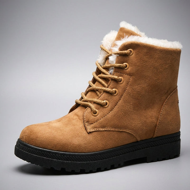 Women's Fur-Lined Lace-Up Ankle Snow Boots - Brown