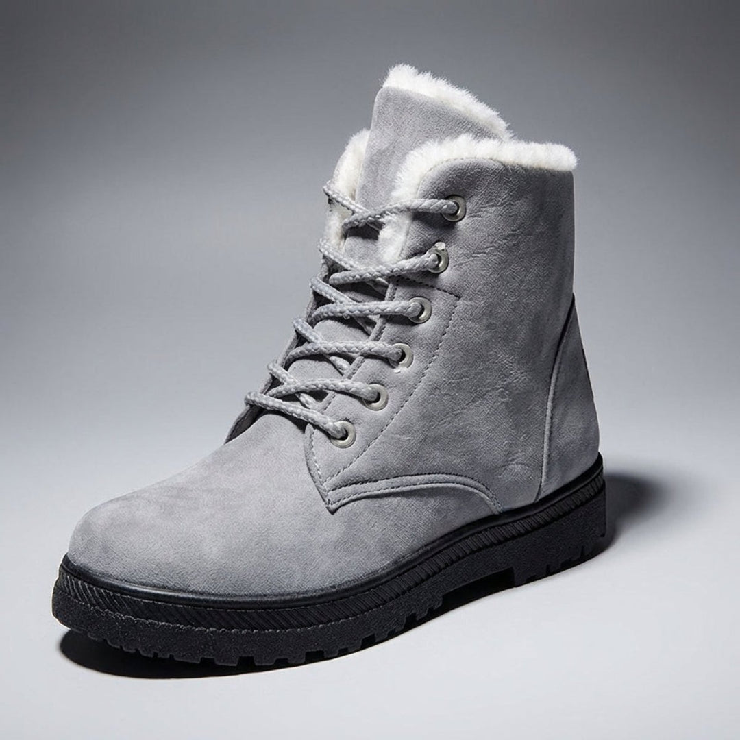 Women's Fur-Lined Lace-Up Ankle Snow Boots - Grey