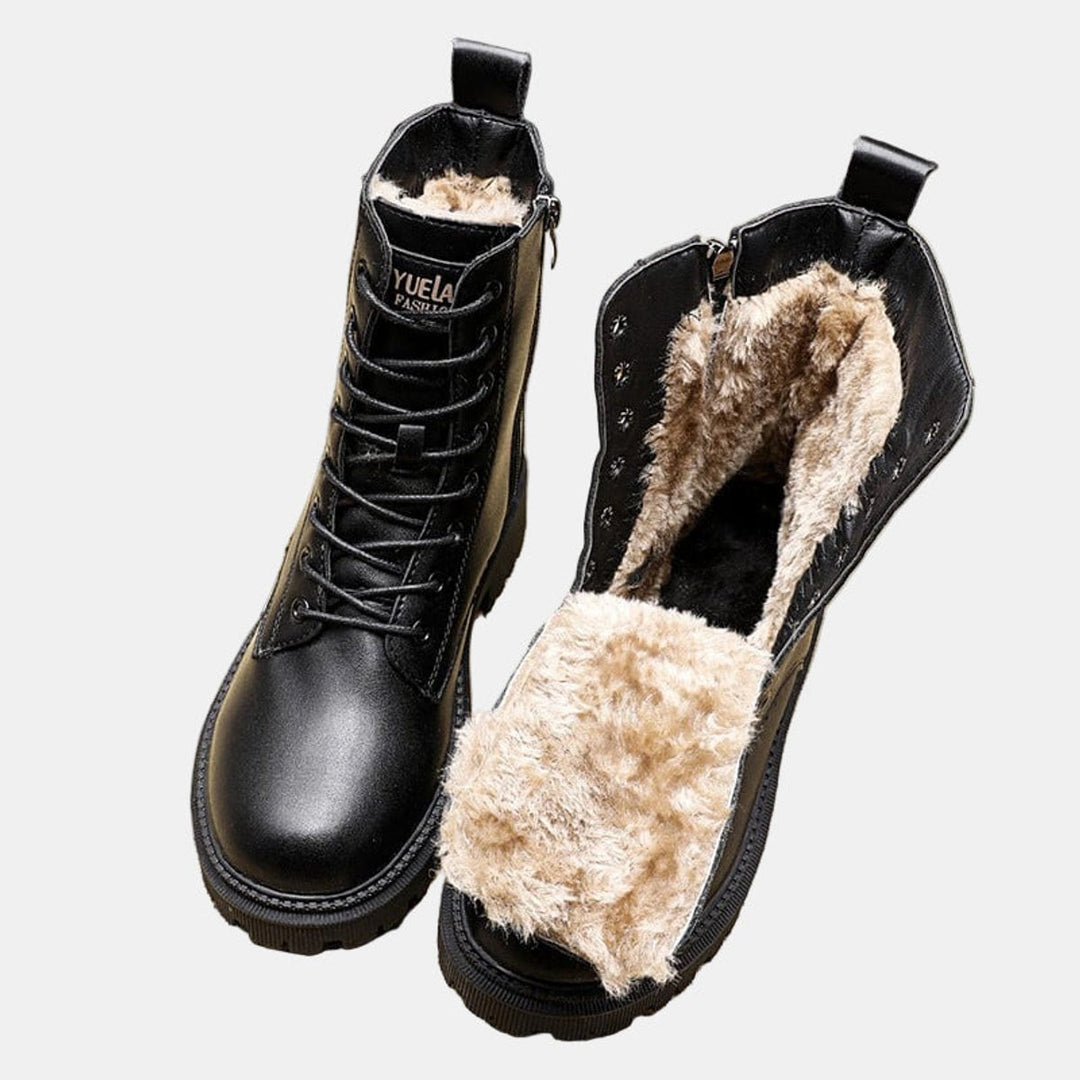 Women's Fur-Lined Lace-Up Leather Ankle Boots