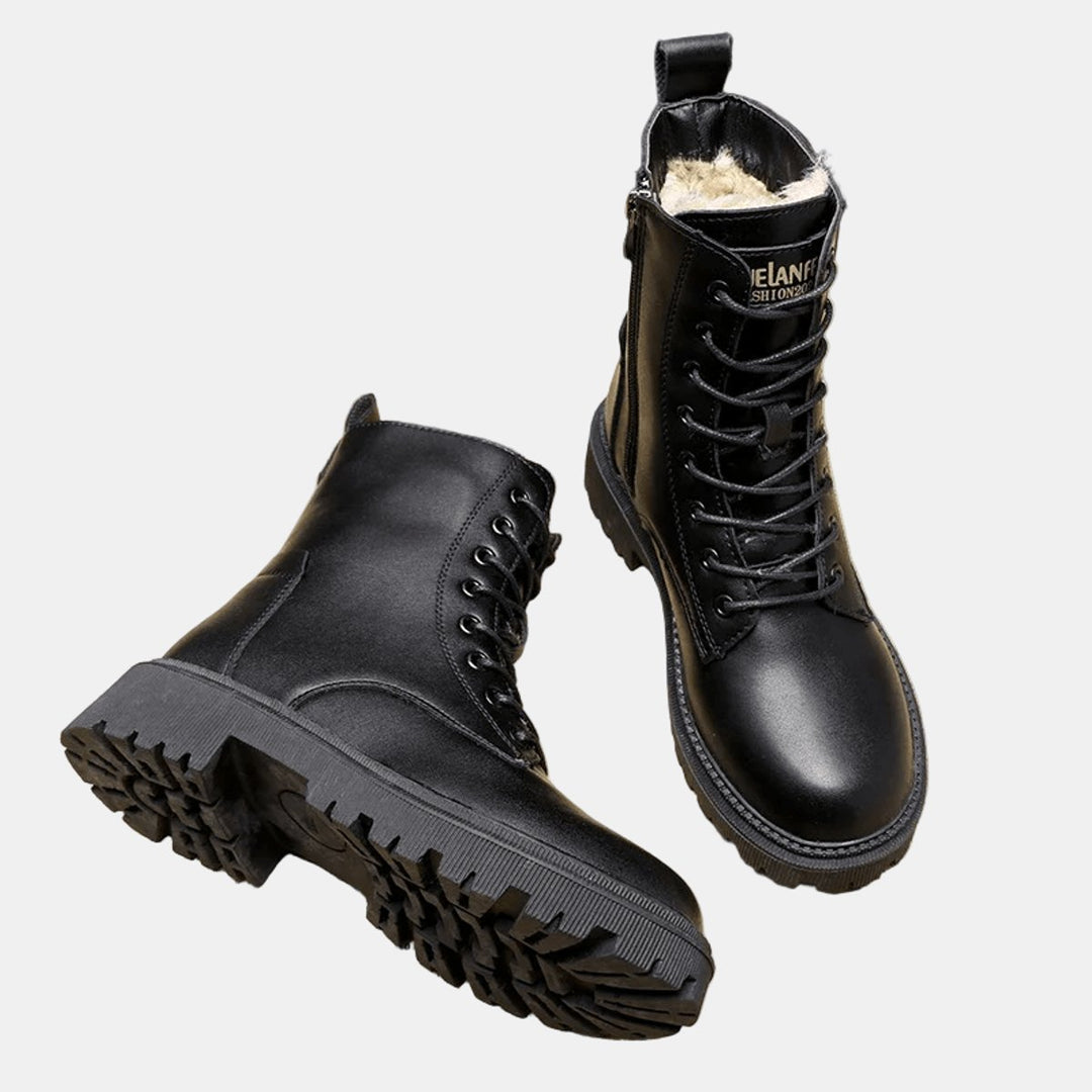 Women's Fur-Lined Lace-Up Leather Ankle Boots