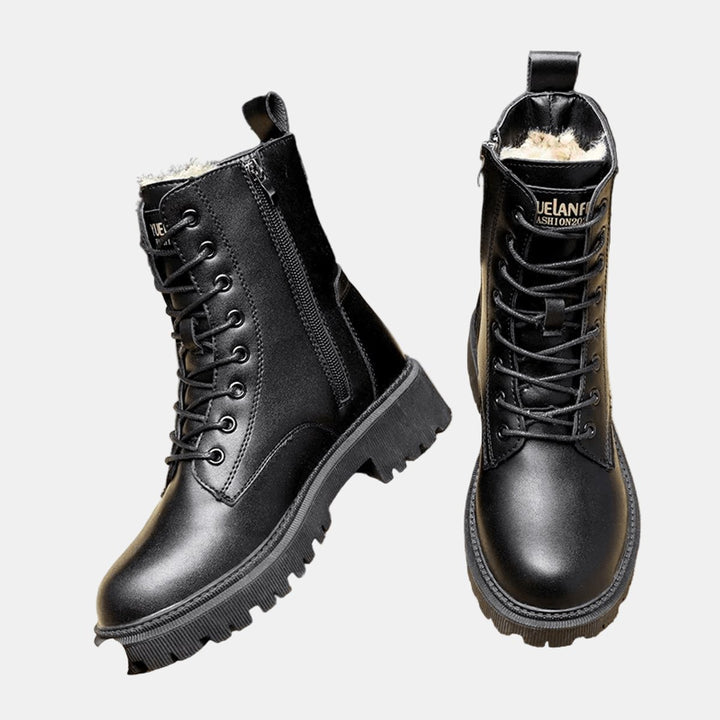 Women's Fur-Lined Lace-Up Leather Ankle Boots