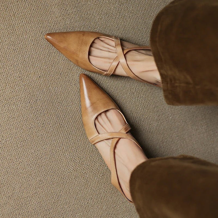 Women's Genuine Leather Cross-Strap Pointed-Toe Mules