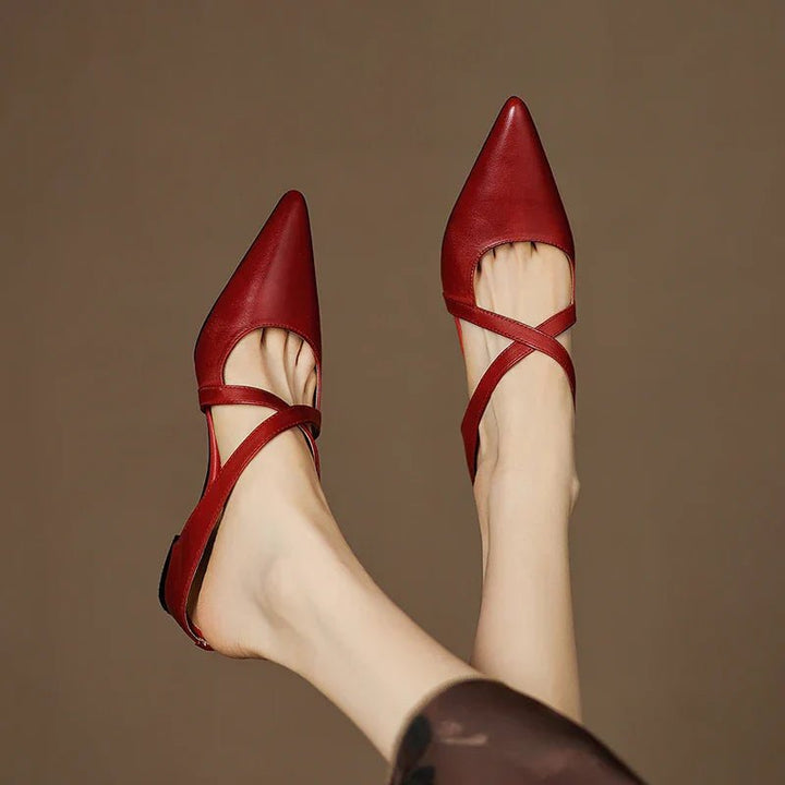 Women's Genuine Leather Cross-Strap Pointed-Toe Mules