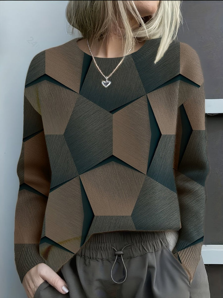 Women's Geometric Print Long Sleeve Knit Sweater Jumper - Black