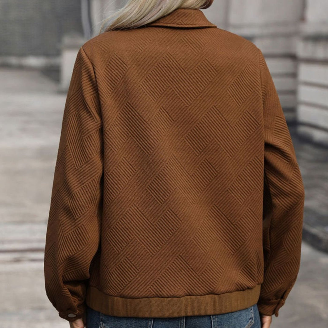 Women's Geometric Quilted Long-Sleeve Zip-Up Jacket Chest Pockets
