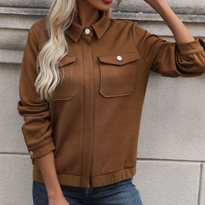Women's Geometric Quilted Long-Sleeve Zip-Up Jacket Chest Pockets