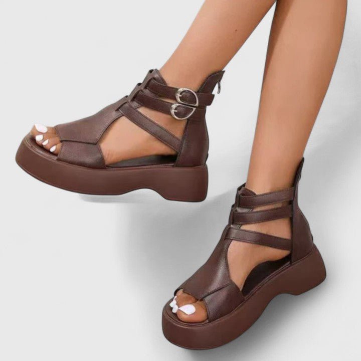 Women's Gladiator Platform Sandals Double-Buckle Ankle-Strap Open-Toe