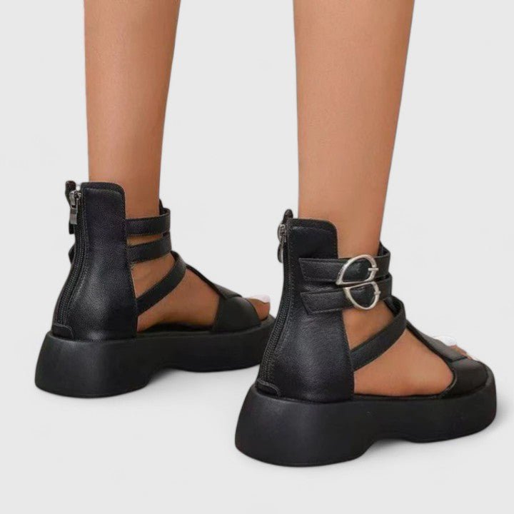 Women's Gladiator Platform Sandals Double-Buckle Ankle-Strap Open-Toe