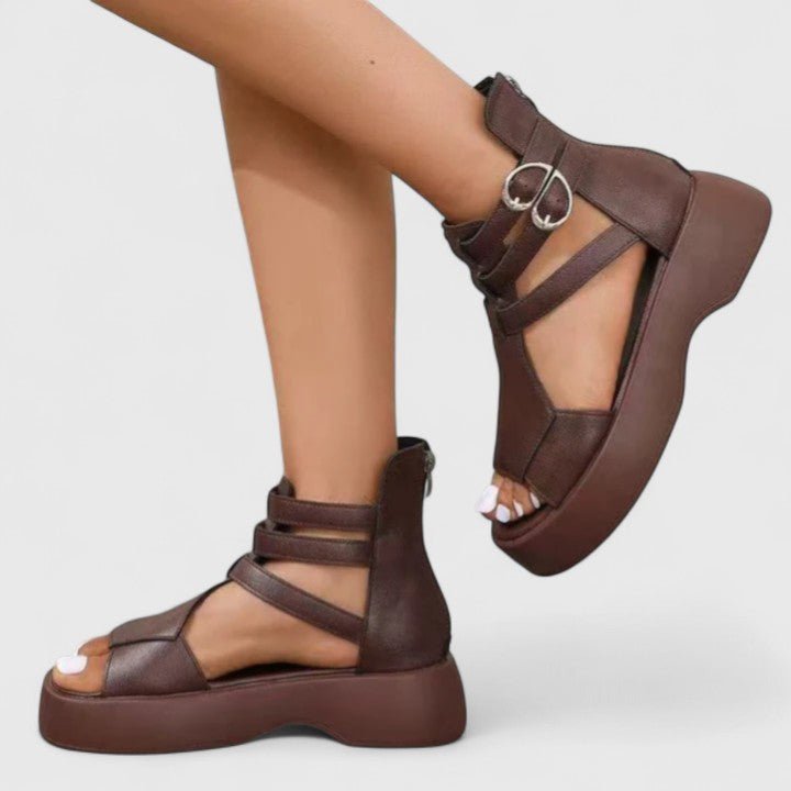Women's Gladiator Platform Sandals Double-Buckle Ankle-Strap Open-Toe