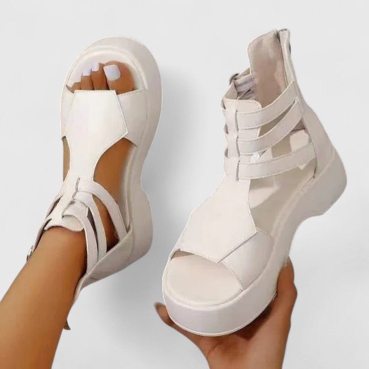 Women's Gladiator Platform Sandals Double-Buckle Ankle-Strap Open-Toe - Weiß