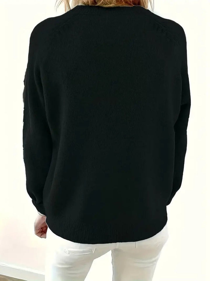 Women's Half-Button V-Neck Knit Sweater Relaxed Pullover Jumper