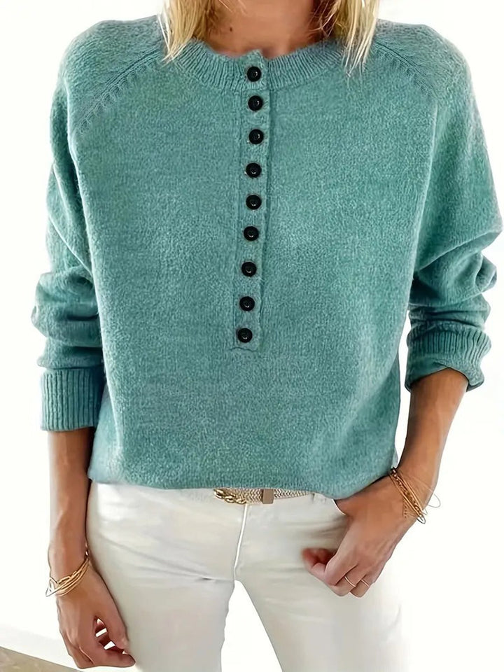 Women's Half-Button V-Neck Knit Sweater Relaxed Pullover Jumper