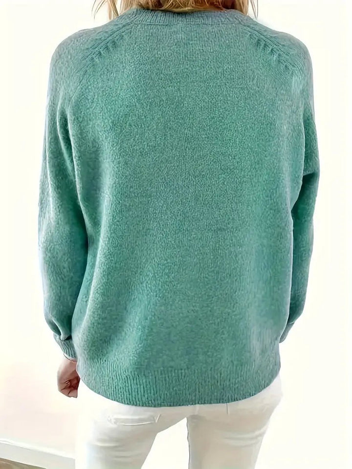 Women's Half-Button V-Neck Knit Sweater Relaxed Pullover Jumper