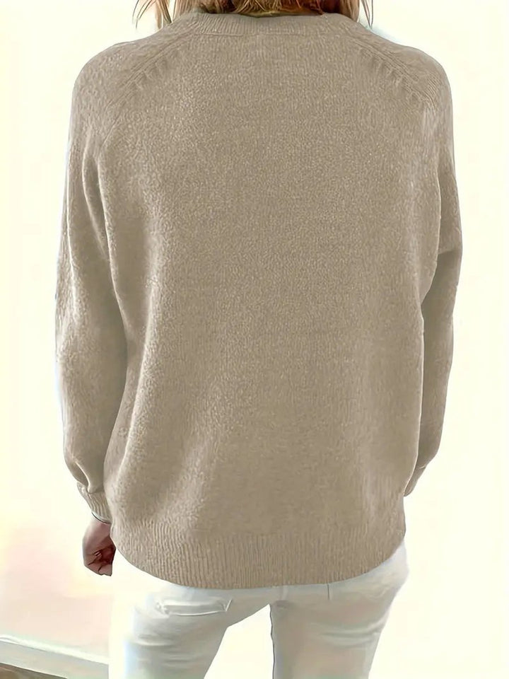 Women's Half-Button V-Neck Knit Sweater Relaxed Pullover Jumper