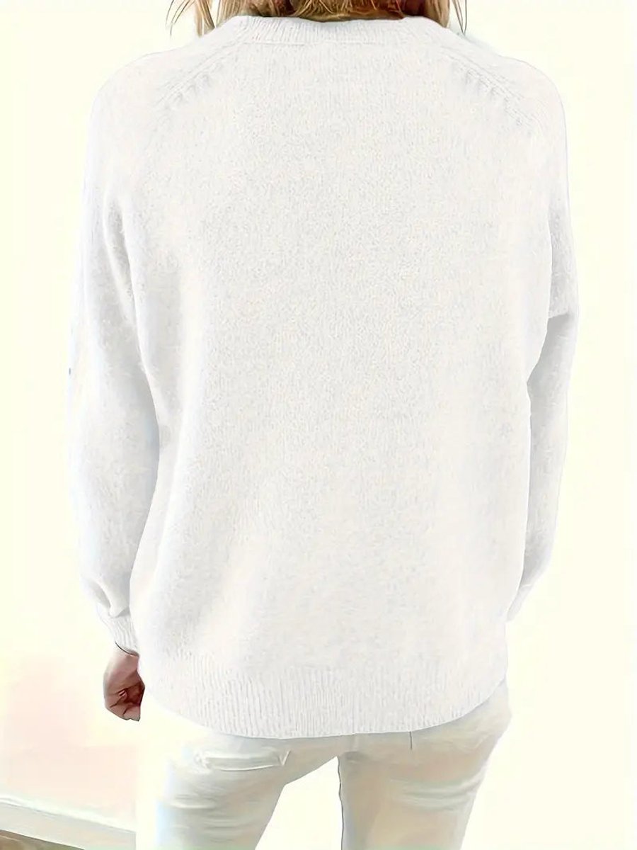 Women's Half-Button V-Neck Knit Sweater Relaxed Pullover Jumper