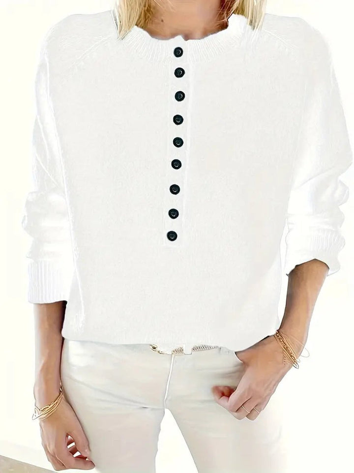 Women's Half-Button V-Neck Knit Sweater Relaxed Pullover Jumper