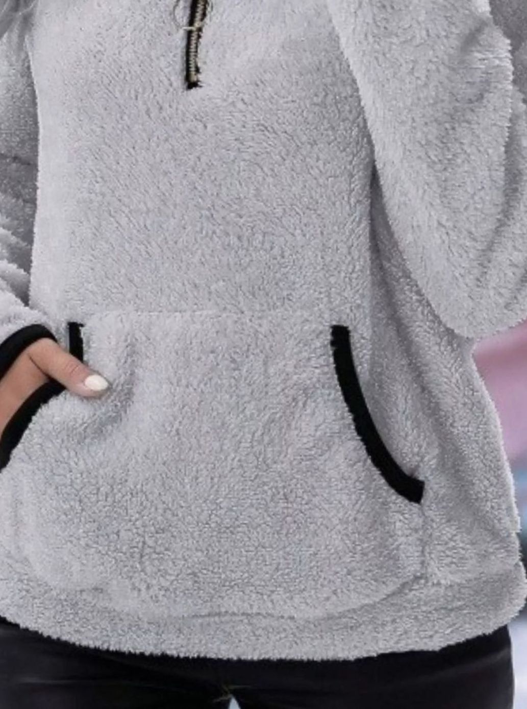 Women's Half-Zip Teddy Fleece Pullover Womens Jumper Kangaroo Pocket