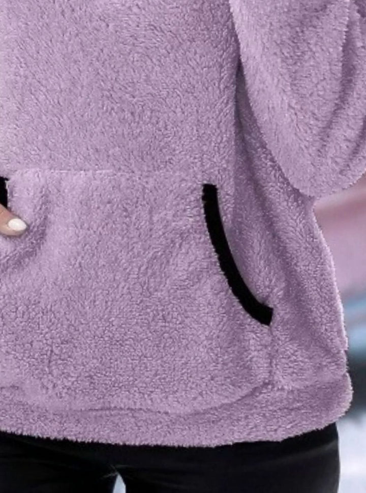 Women's Half-Zip Teddy Fleece Pullover Womens Jumper Kangaroo Pocket
