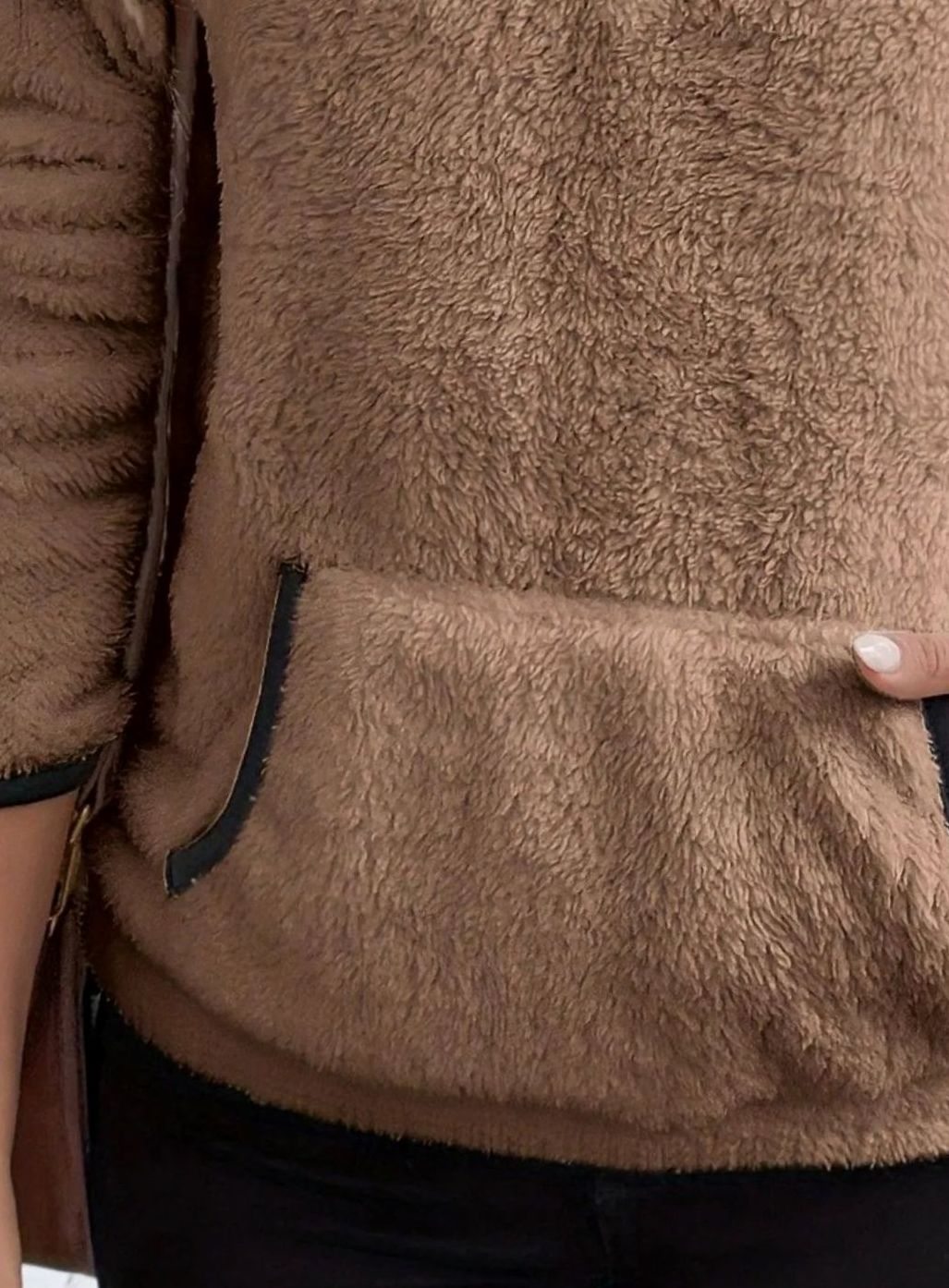 Women's Half-Zip Teddy Fleece Pullover Womens Jumper Kangaroo Pocket