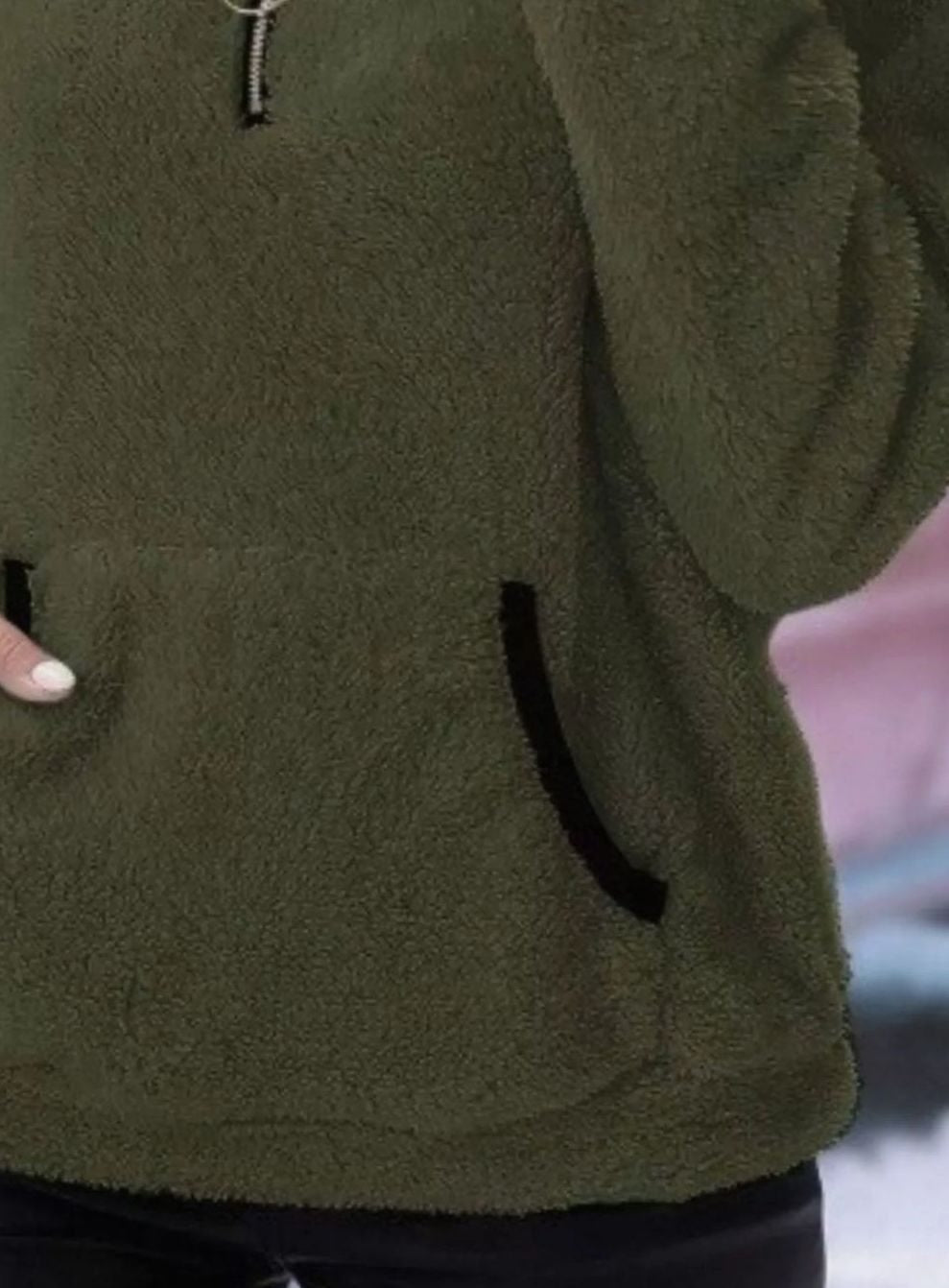 Women's Half-Zip Teddy Fleece Pullover Womens Jumper Kangaroo Pocket