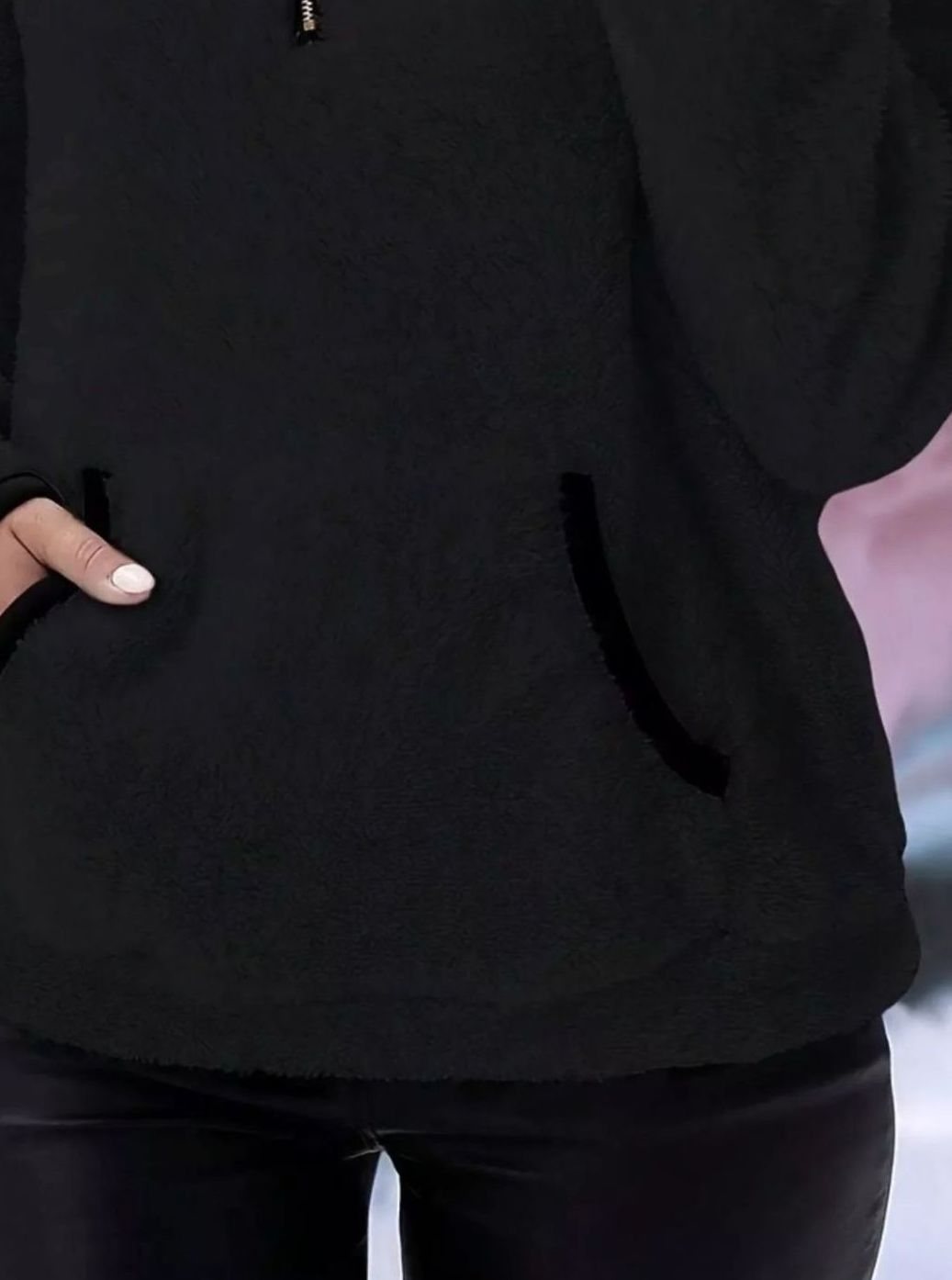 Women's Half-Zip Teddy Fleece Pullover Womens Jumper Kangaroo Pocket