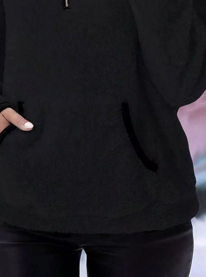 Women's Half-Zip Teddy Fleece Pullover Womens Jumper Kangaroo Pocket