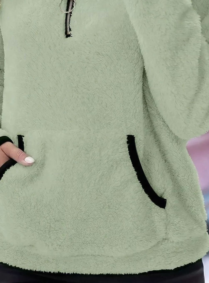 Women's Half-Zip Teddy Fleece Pullover Womens Jumper Kangaroo Pocket