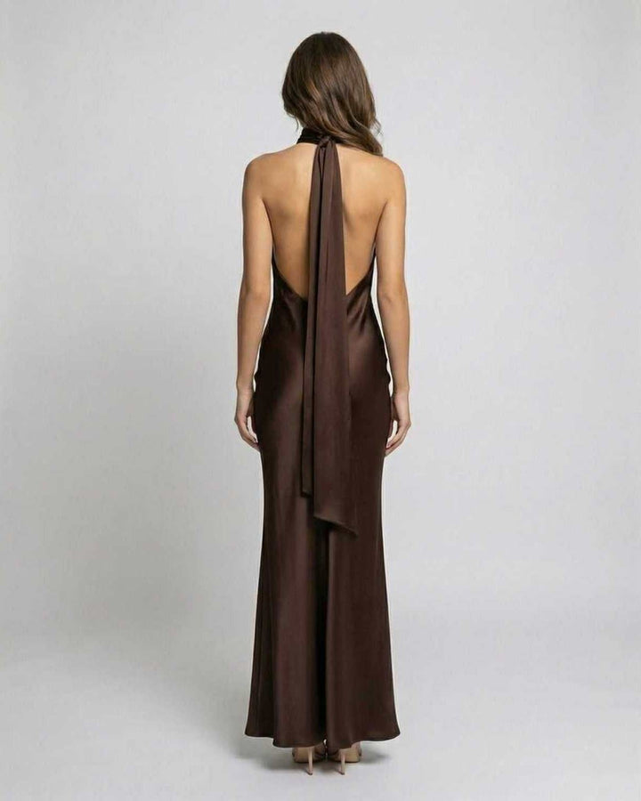 Women's Halter-Neck Satin Maxi Dress