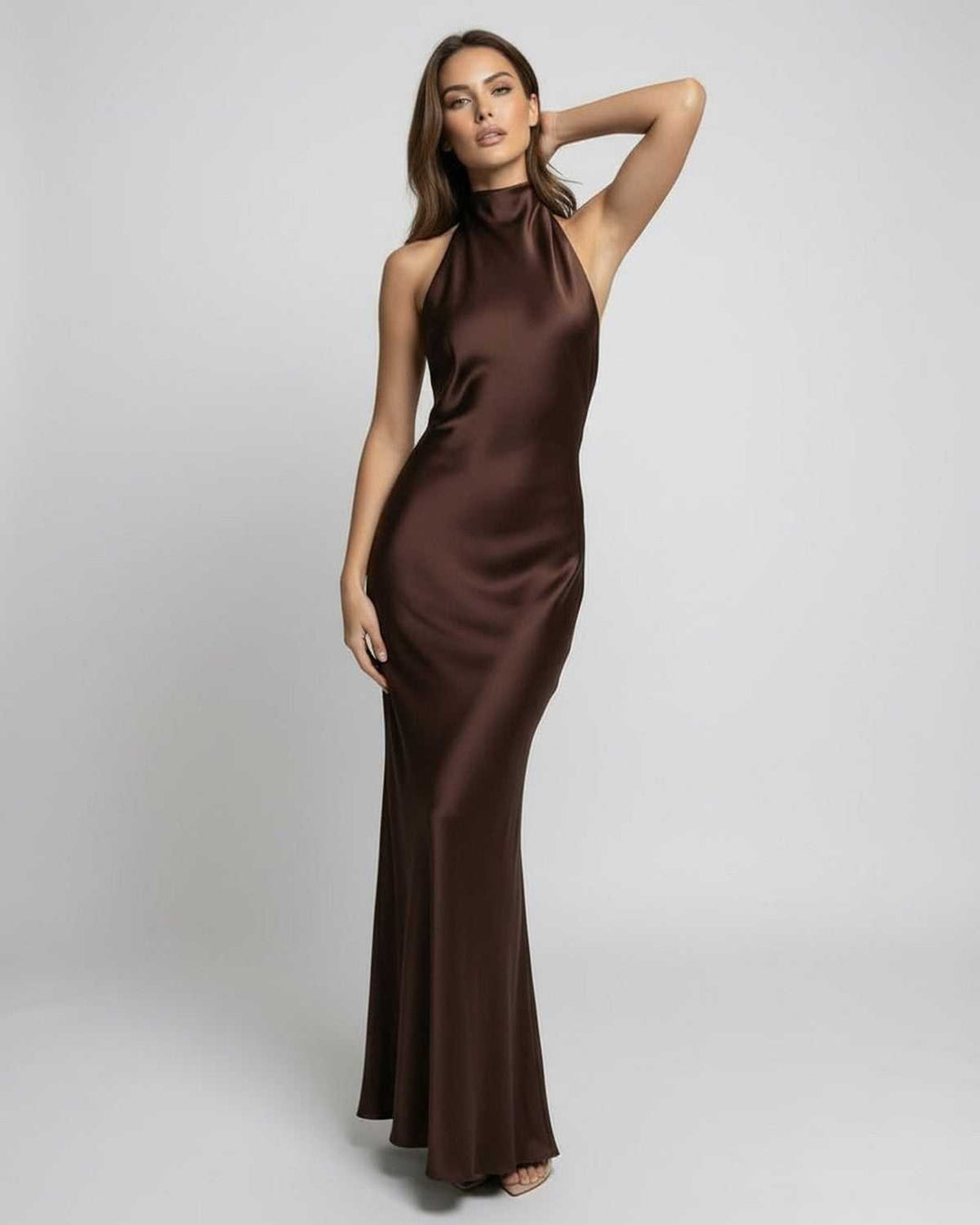 Women's Halter-Neck Satin Maxi Dress