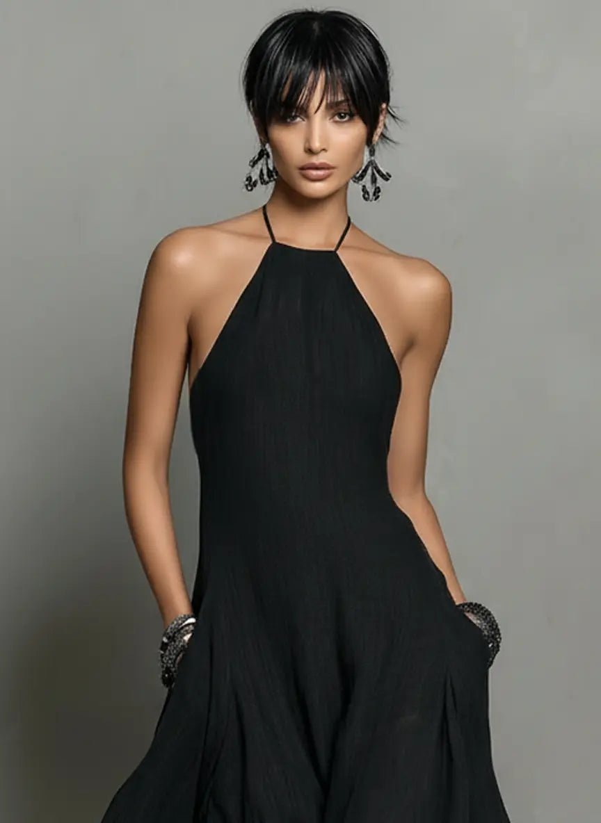 Women's Halter Neck Sleeveless Linen Blend Maxi Dress