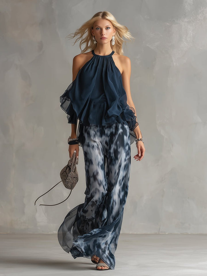 Women's Halter Neck Wide Leg Two Piece Coordinate Set