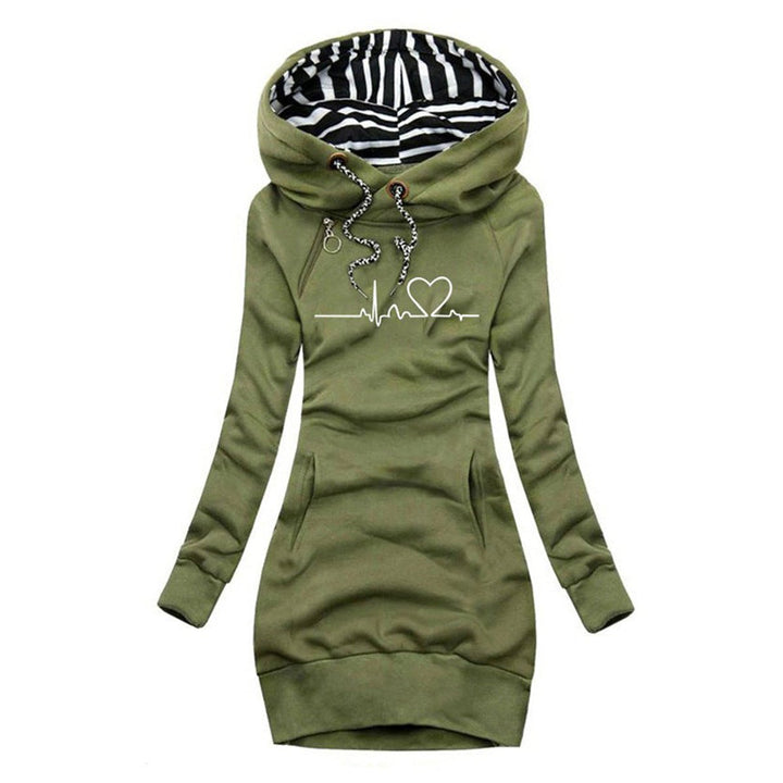 Women's Heartbeat Print Hooded Long Sleeve Dress Jumper - Green