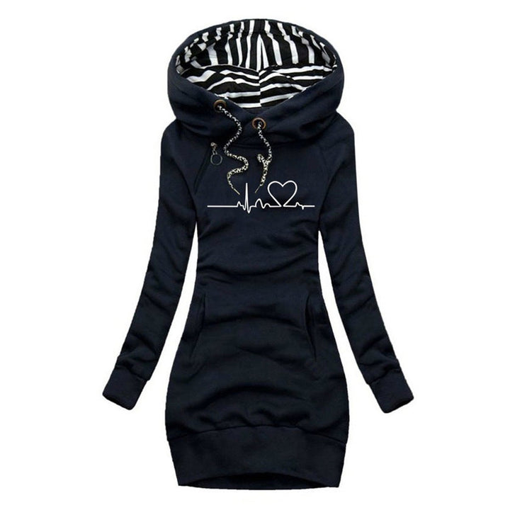 Women's Heartbeat Print Hooded Long Sleeve Dress Jumper - Blue