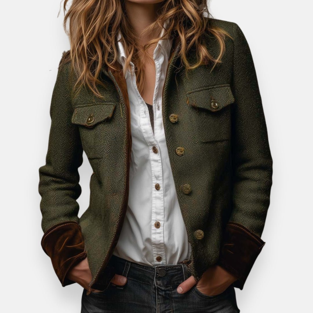 Women's Herringbone Structured Button-Front Jacket