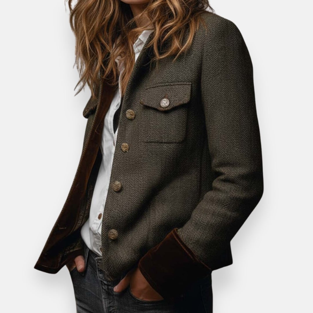 Women's Herringbone Structured Button-Front Jacket