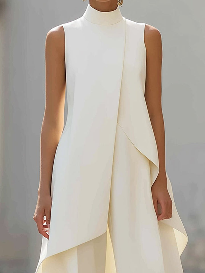 Women's High-Neck Sleeveless Asymmetric Wide-Leg Trouser Set