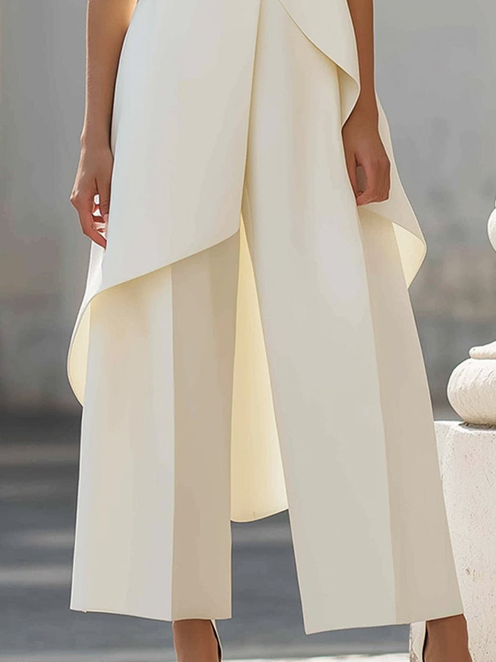 Women's High-Neck Sleeveless Asymmetric Wide-Leg Trouser Set