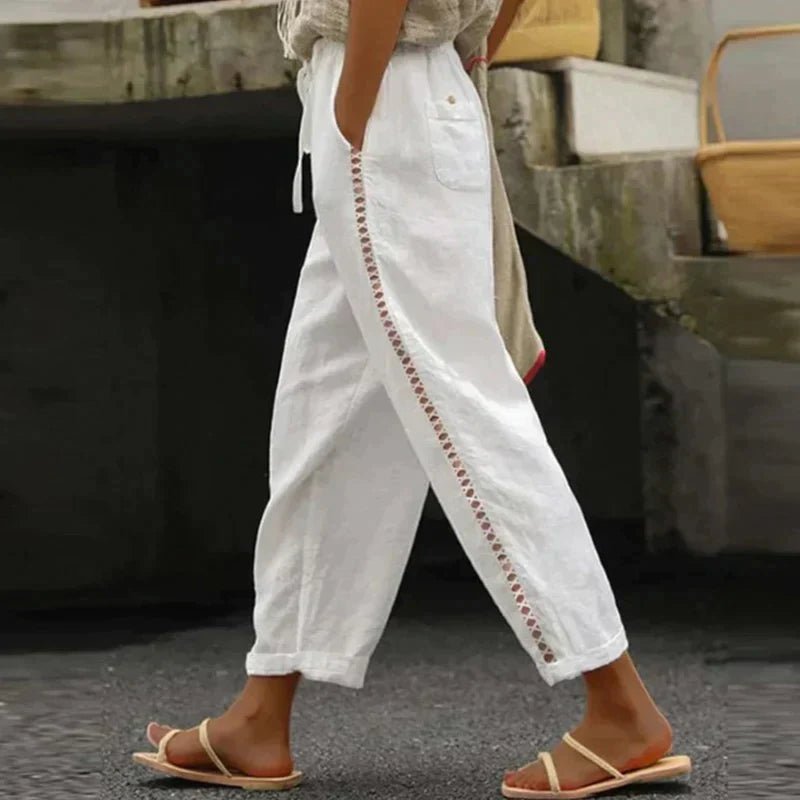 Women's High-Rise Tapered-Leg Button-Side Trousers - White
