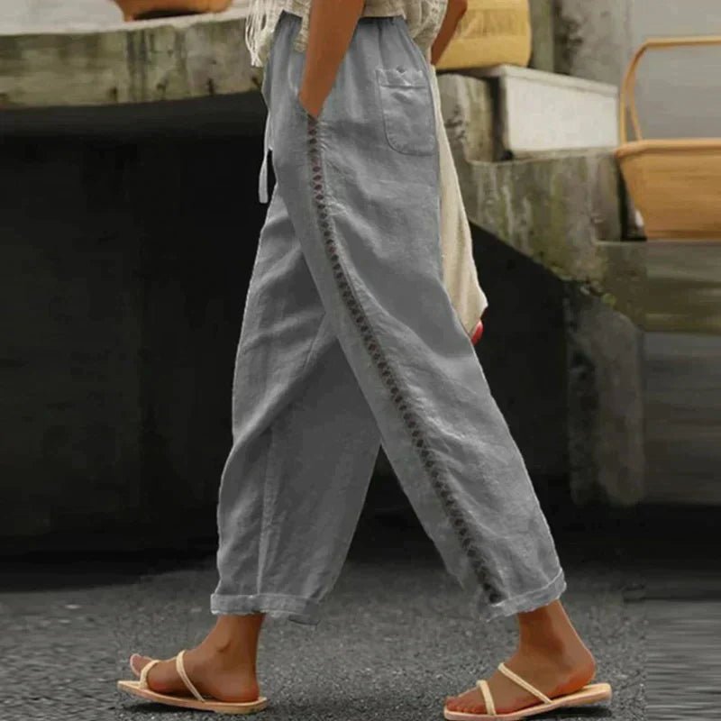 Women's High-Rise Tapered-Leg Button-Side Trousers - Gray