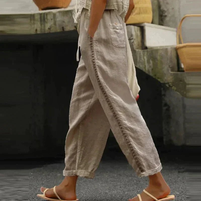 Women's High-Rise Tapered-Leg Button-Side Trousers - Khaki