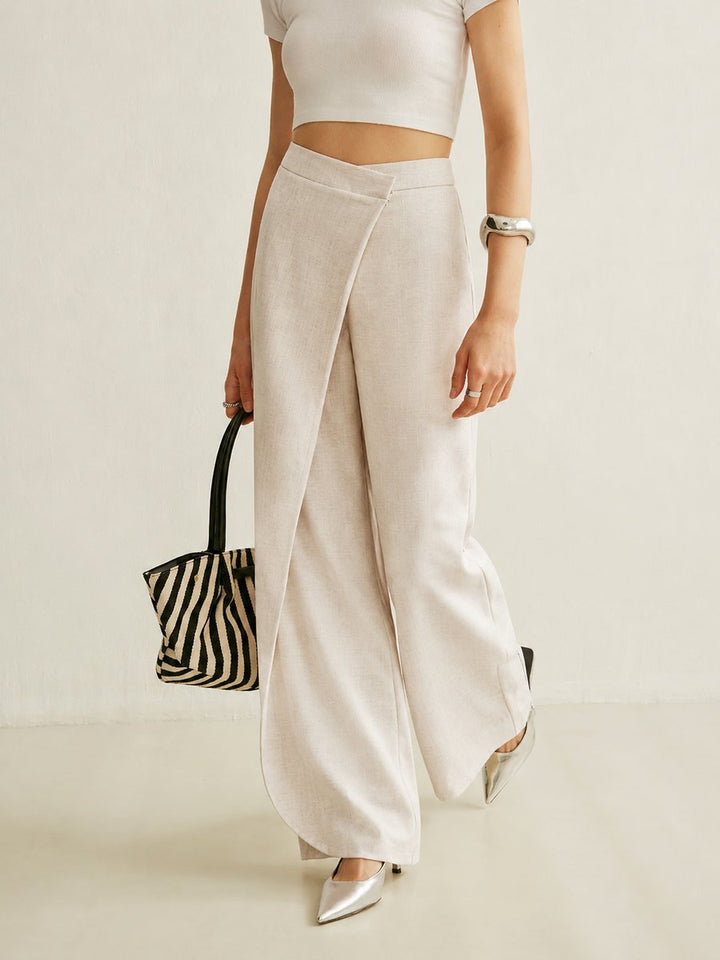 Women's High-Waist Asymmetric Wrap Wide Leg Trousers
