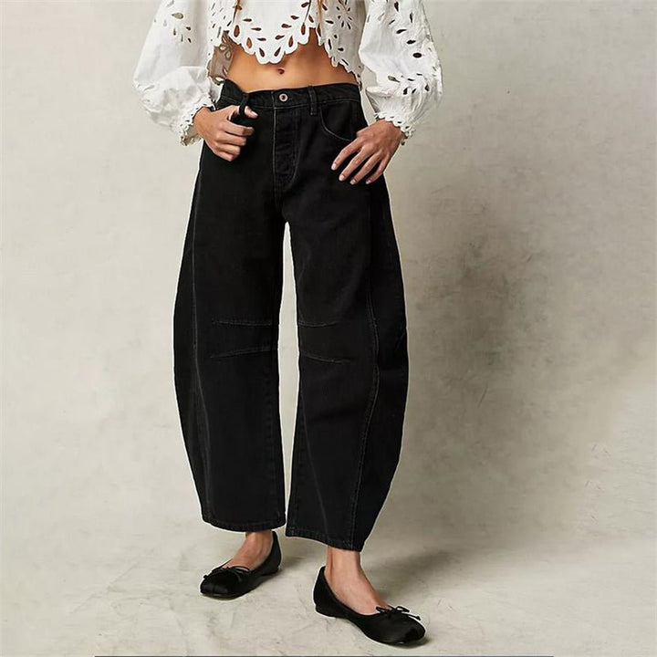 Women's High-Waist Barrel-Leg Relaxed-Fit Denim Jeans - Black