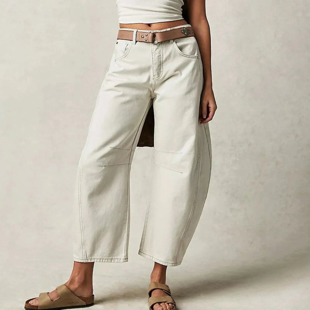 Women's High-Waist Barrel-Leg Relaxed-Fit Denim Jeans - White