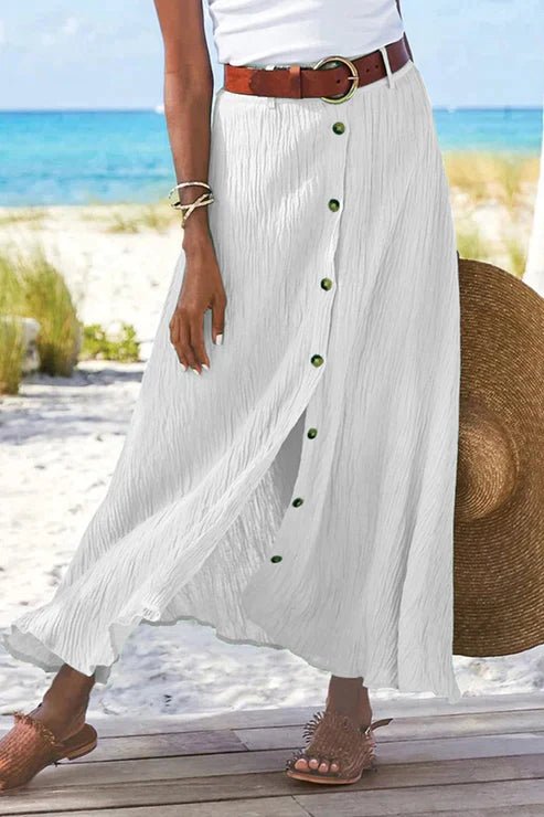 Women's High-Waist Button-Front Maxi Skirt - White