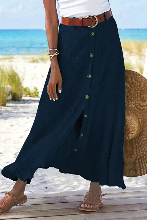 Women's High-Waist Button-Front Maxi Skirt - Tibetan blue