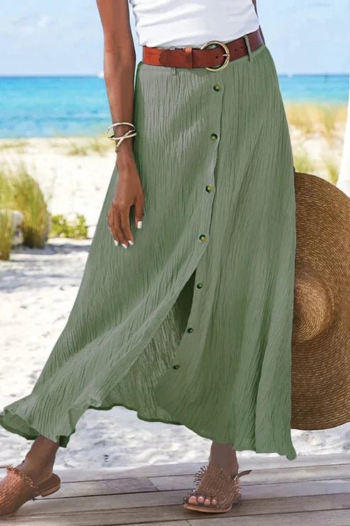Women's High-Waist Button-Front Maxi Skirt - Light green