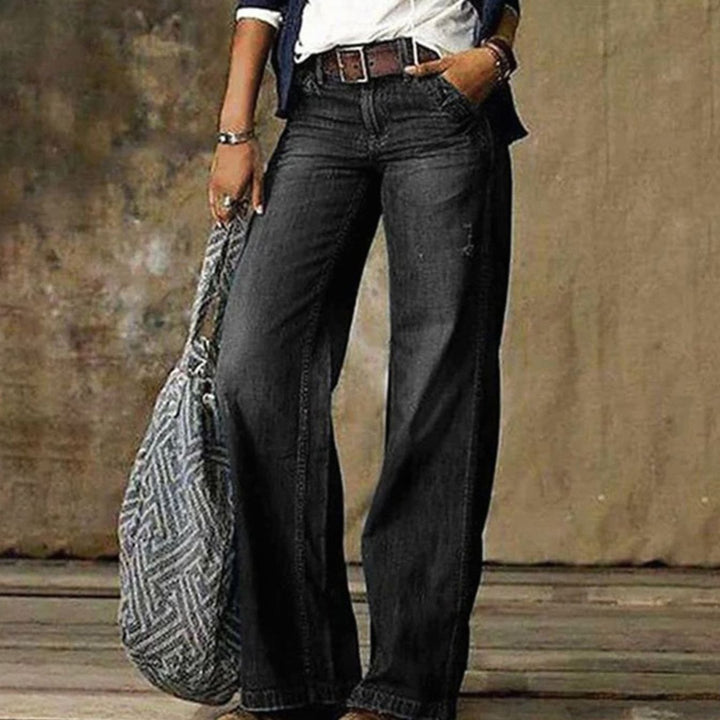 Women's High-Waist Faded Denim Wide-Leg Jeans - Grey