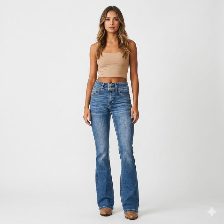 Women's High-Waist Sculpted Flare Jeans - Blue
