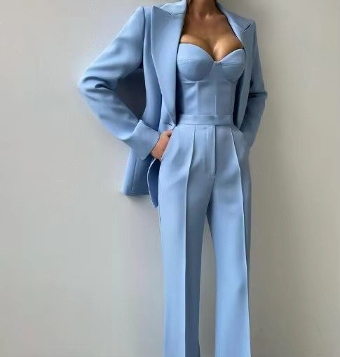 Women's High-Waist Single-Button Three-Piece Blazer Set
